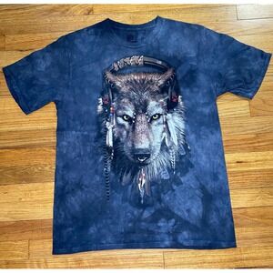 Vintage The Mountain 2014 Tribal Wolf Native American Tie Dye T-Shirt Large